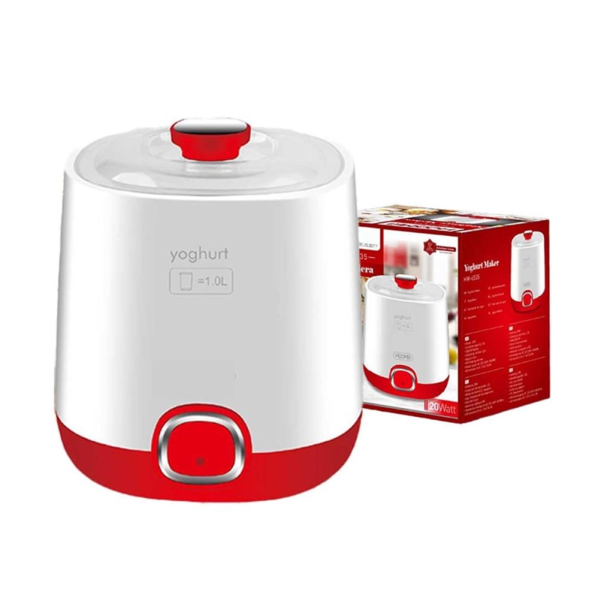 Γιαουρτομηχανή με Κάδο 1lt 20W Hoomei HM-6535 Λευκό/Κόκκινο
