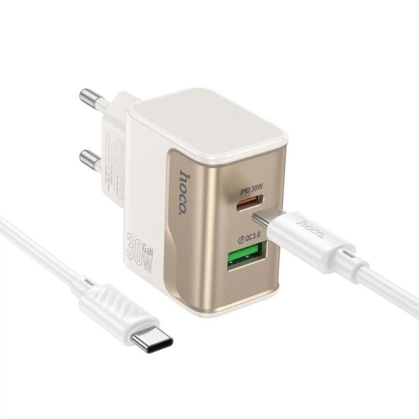HOCO CS73A Φορτιστής 30W με Καλώδιο Type-C & PD / QC 3.0, Λευκό