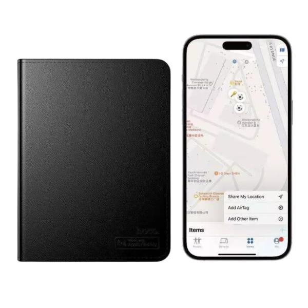 HOCO E91G Smart Θήκη Διαβατηρίου Επαναφορτιζόμενη Anti-Lost με Συμβατότητα Apple Find My – Μαύρη