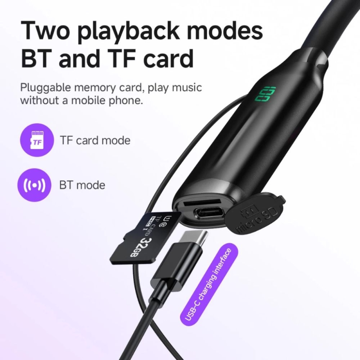 Hoco ES62 Plus Neckband Μαγνητικά Ακουστικά Λαιμού με Μικρόφωνο, 150h Αυτονομία & TF Card