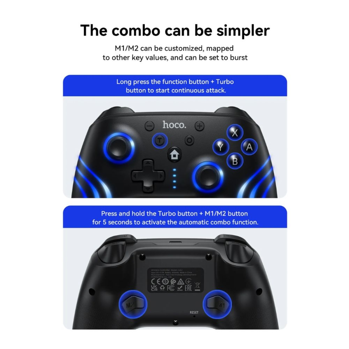 Hoco GA2 - Ασύρματο Gaming Controller για Nintendo Switch 1 / 2 και PC σε Μαύρο Χρώμα