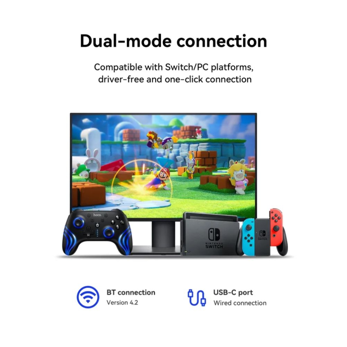 Hoco GA2 - Ασύρματο Gaming Controller για Nintendo Switch 1 / 2 και PC σε Μαύρο Χρώμα