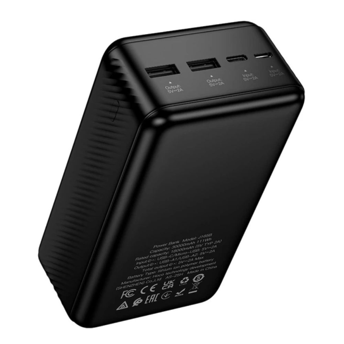 Hoco J165B Power Bank 30000mAh με 2 Θύρες USB-A και 2 Θύρες USB-C Μαύρο