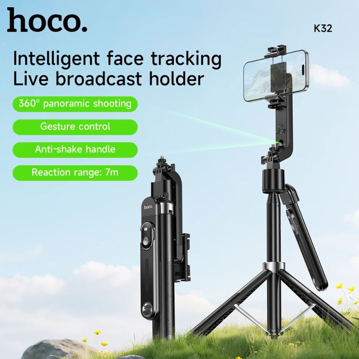 Hoco K32 Selfie Stick Τρίποδο Κινητού με Bluetooth Μαύρο