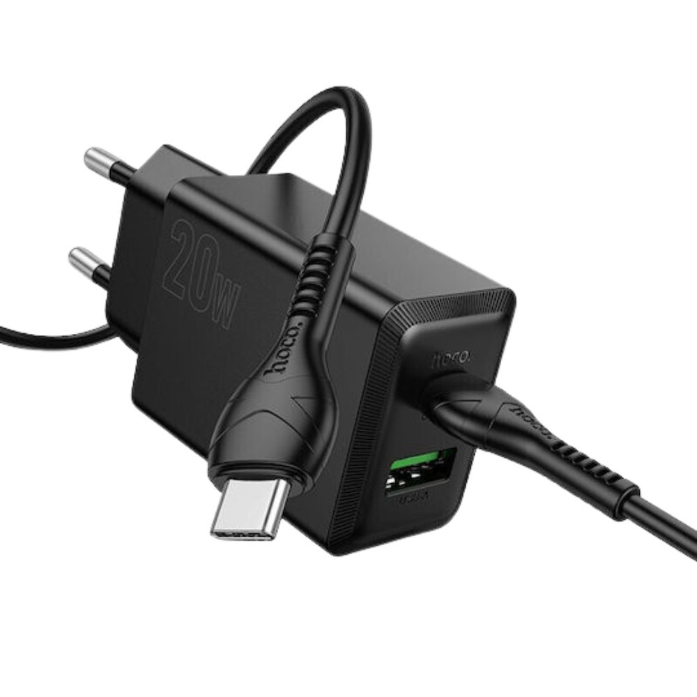 Hoco N69 Nuevo Φορτιστής 20W Pd Με Usb-A, Usb-C &Amp; Καλώδιο Usb-C - Μαυρο