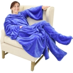 Huggle Ολόσωμη Κουβέρτα Βελουτέ Fleece με Μανίκια και Κάλυψη Ποδιών - Μπλε