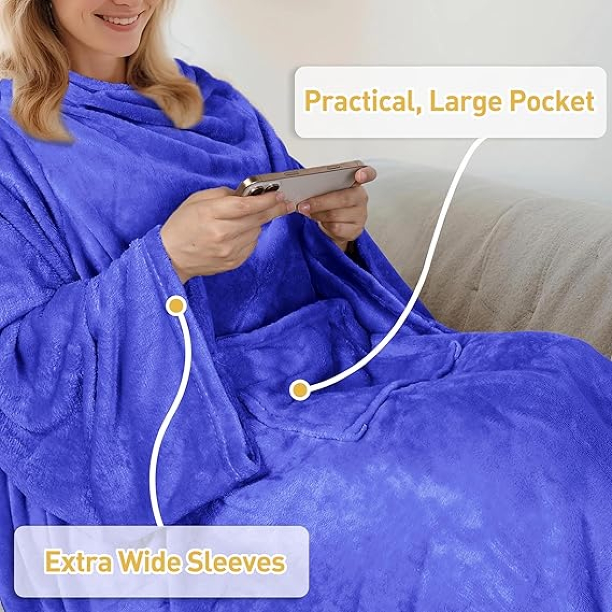 Huggle Ολόσωμη Κουβέρτα Βελουτέ Fleece με Μανίκια και Κάλυψη Ποδιών - Μπλε - Image 5