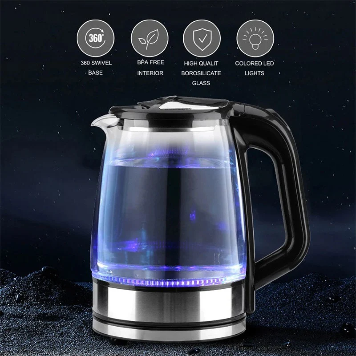 Ηλεκτρικός Βραστήρας Γυάλινος 2.2L 2000W Raf R.7842 - Image 6