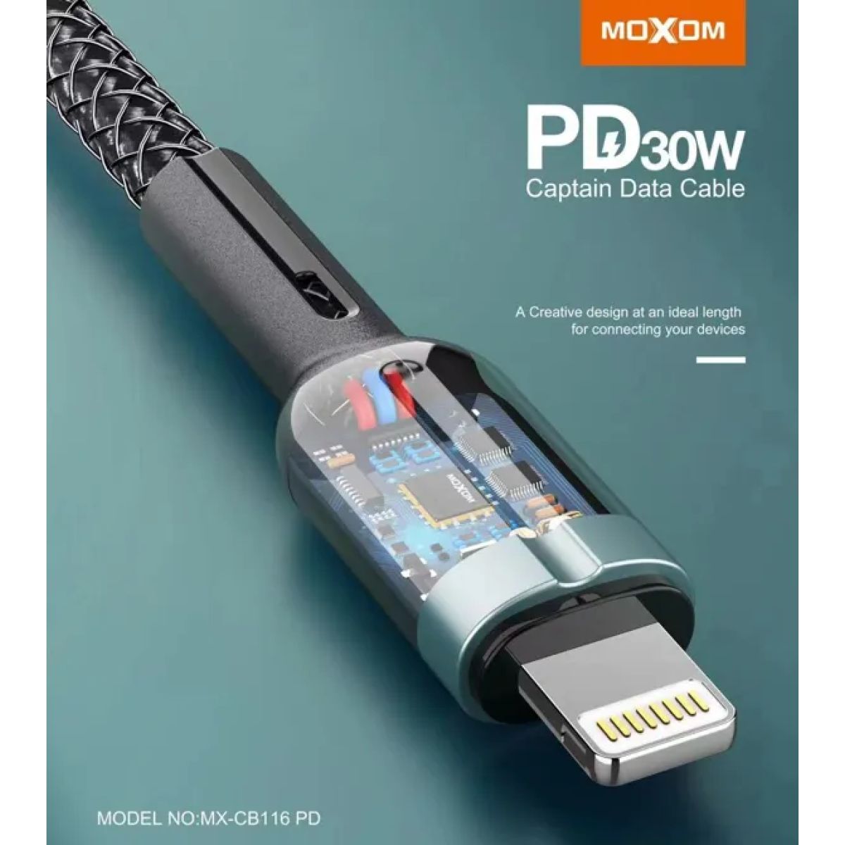 Καλώδιο Φόρτισης & Δεδομένων USB-C Σε Lightning PD 30W Υφασμάτινο 1m Moxom MX-CB116 - Image 5