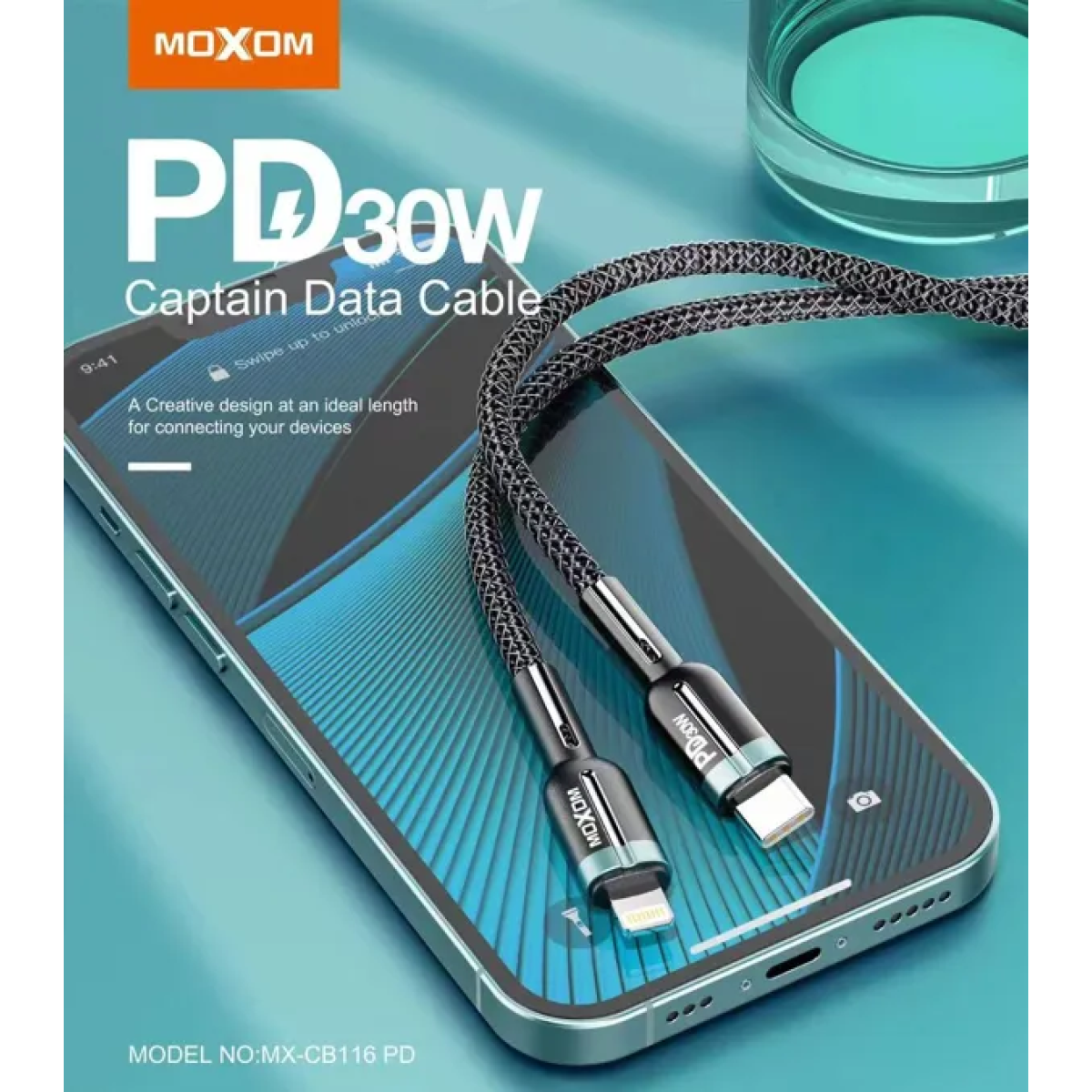 Καλώδιο Φόρτισης & Δεδομένων USB-C Σε Lightning PD 30W Υφασμάτινο 1m Moxom MX-CB116 - Image 6