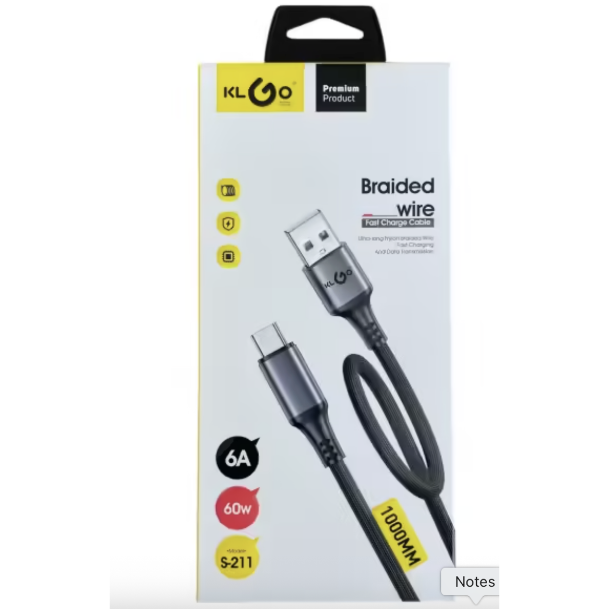 Καλώδιο Φόρτισης Type-C 1m με Γρήγορη Φόρτιση 60W Klgo S-211