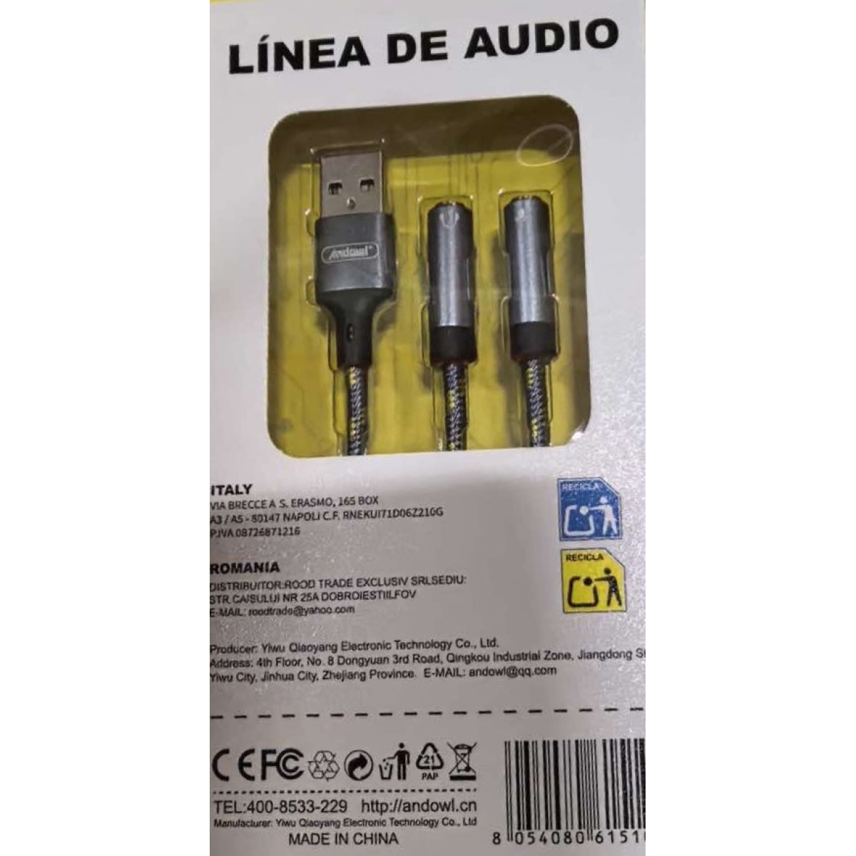 Καλώδιο Ήχου USB Σε Διπλό Jack 3.5mm 100cm Andowl Q-YP337 - Image 3