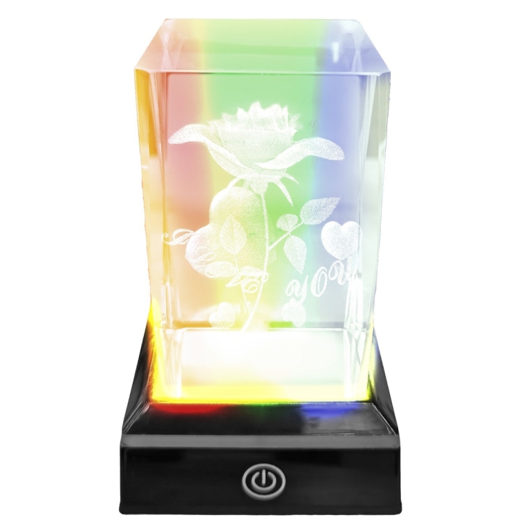 Κρύσταλλο Τριαντάφυλλο Love Σε Βάση RGB 10,5x6,5x6,5cm Homie 423115