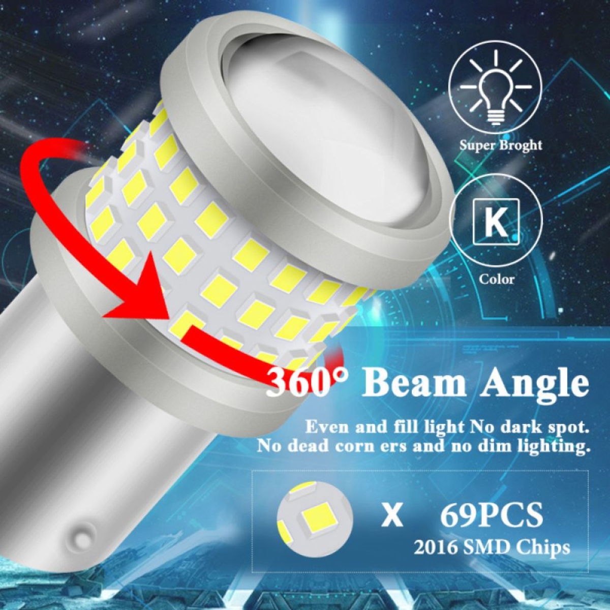 Μονοπολική Λάμπα LED 1156 BA15S SMD 12W 12–72V – 2 τμχ.