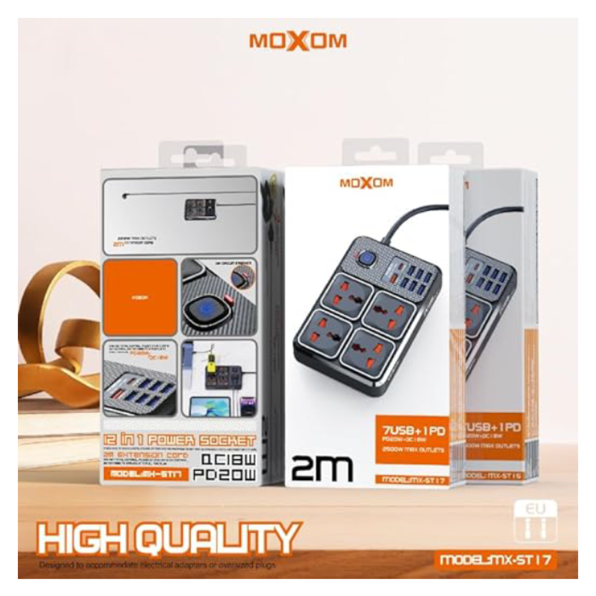 Πολύπριζο 4 Θέσεων Με Διακόπτη Και 7 Θύρες USB 2m Moxom MX-ST17 - Image 4