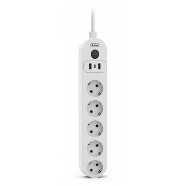 Πολύπριζο 5 Θέσεων Με USB, Διακόπτη Και Προστασία Υπέρτασης 2m Andowl Q-PX560