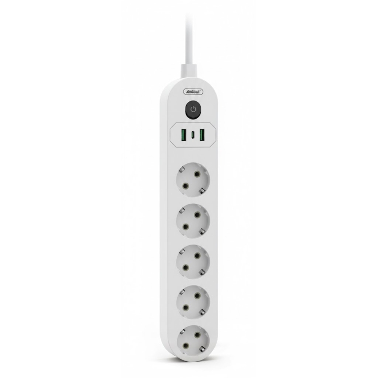 Πολύπριζο 5 Θέσεων Με USB, Διακόπτη Και Προστασία Υπέρτασης 2m Andowl Q-PX560
