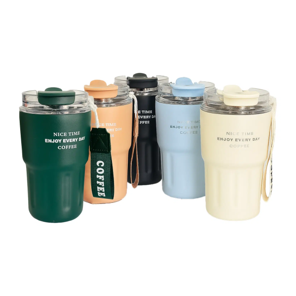 Ποτήρι Θερμός Ανοξείδωτο Με Καλαμάκι, Καπάκι Και Λουράκι 350ml