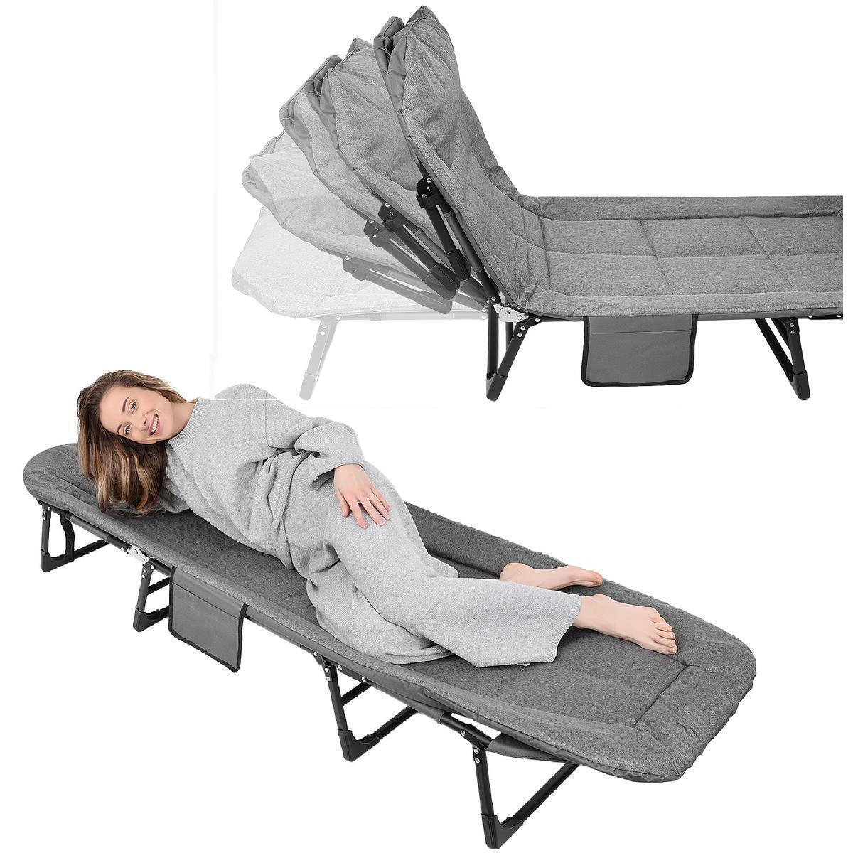 Πτυσσόμενο Ράντζο Camping Μονό 200×65cm Χωρίς Στρώμα Με Ρυθμιζόμενη Πλάτη Γκρι - Image 6