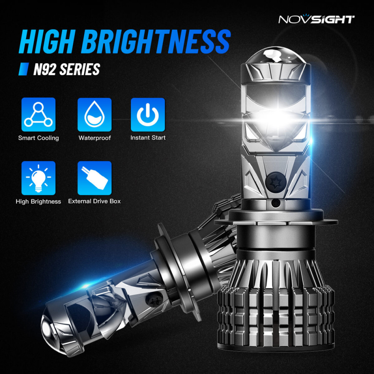 Σετ Λάμπες Novsight LED H7 12-24V 120W 22000LM 6500K IP68 A500 N92 - Image 3