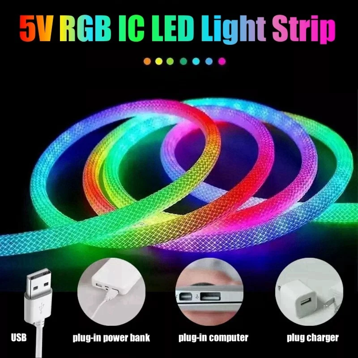 Στρογγυλή Ταινία LED Neon 360° RGB USB 5V Αδιάβροχη IP67 5m 25305-33 - Image 2