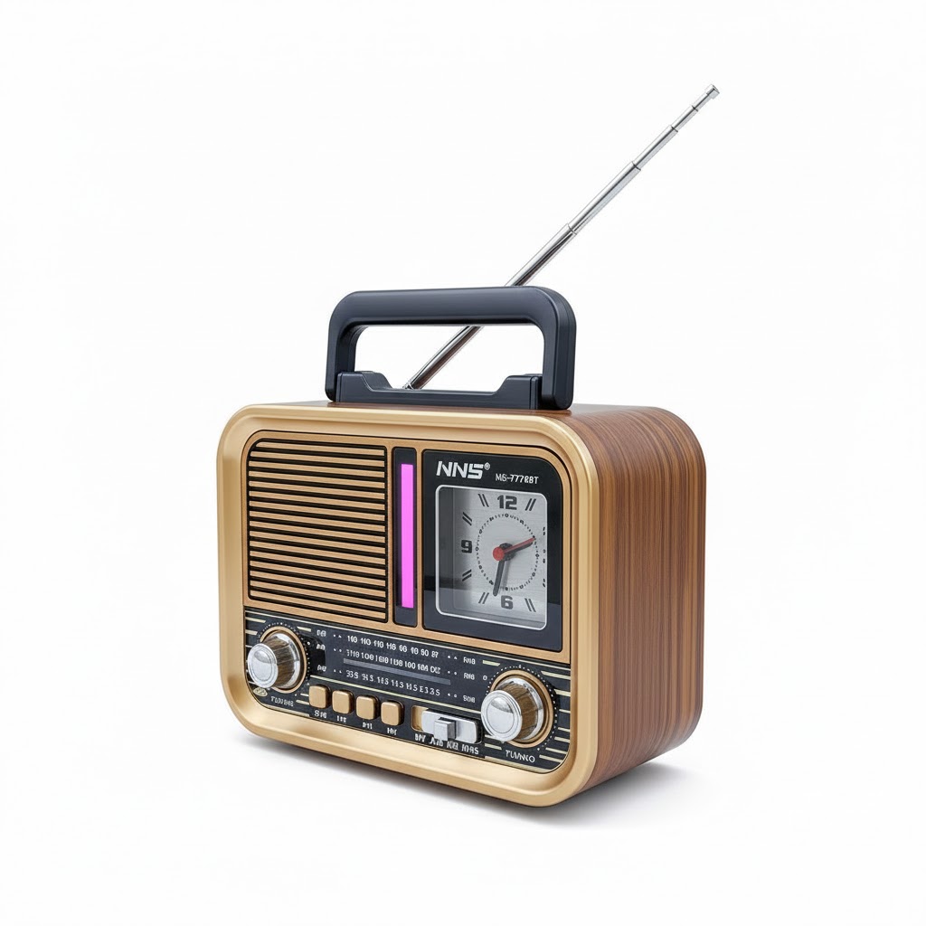Φορητό Ραδιόφωνο Retro Με Bluetooth Am/Fm Και Ρολόι Ns-7778Bt - Χρυσο