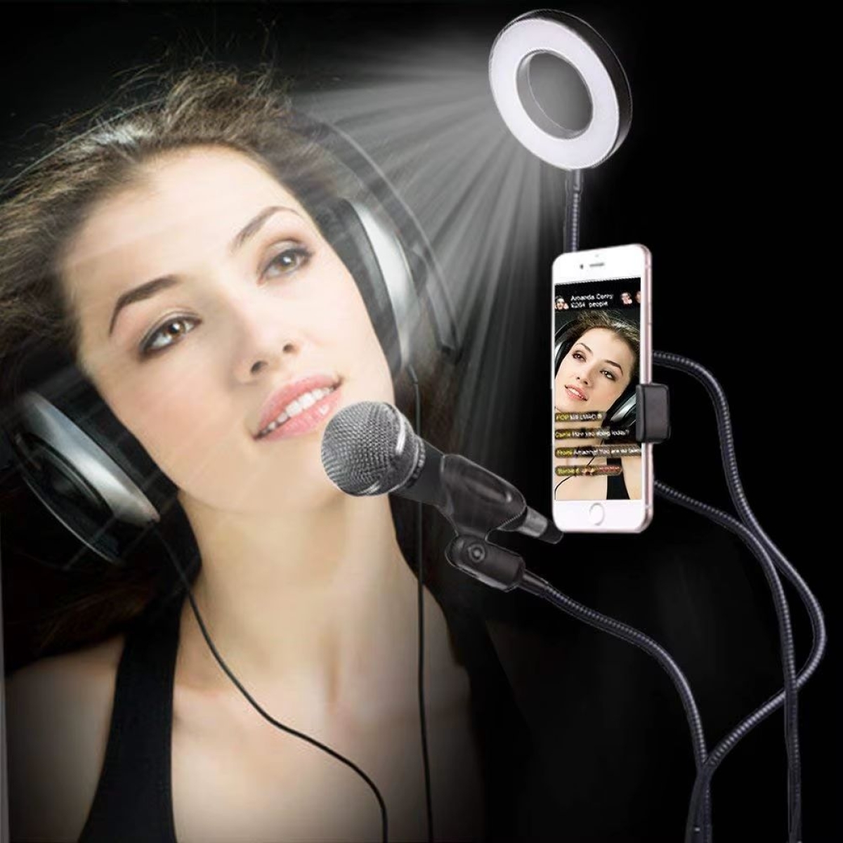Βάση Live Streaming Ring Light 9cm με Βάση Κινητού & Μικρόφωνου