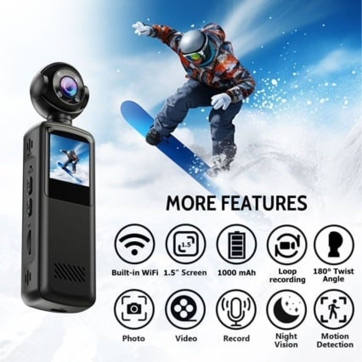 WiFi Φορητή Κάμερα Δράσης 1080P Με Κλιπ, Οθόνη 1.5” Και Νυχτερινή Όραση V6 - Image 2