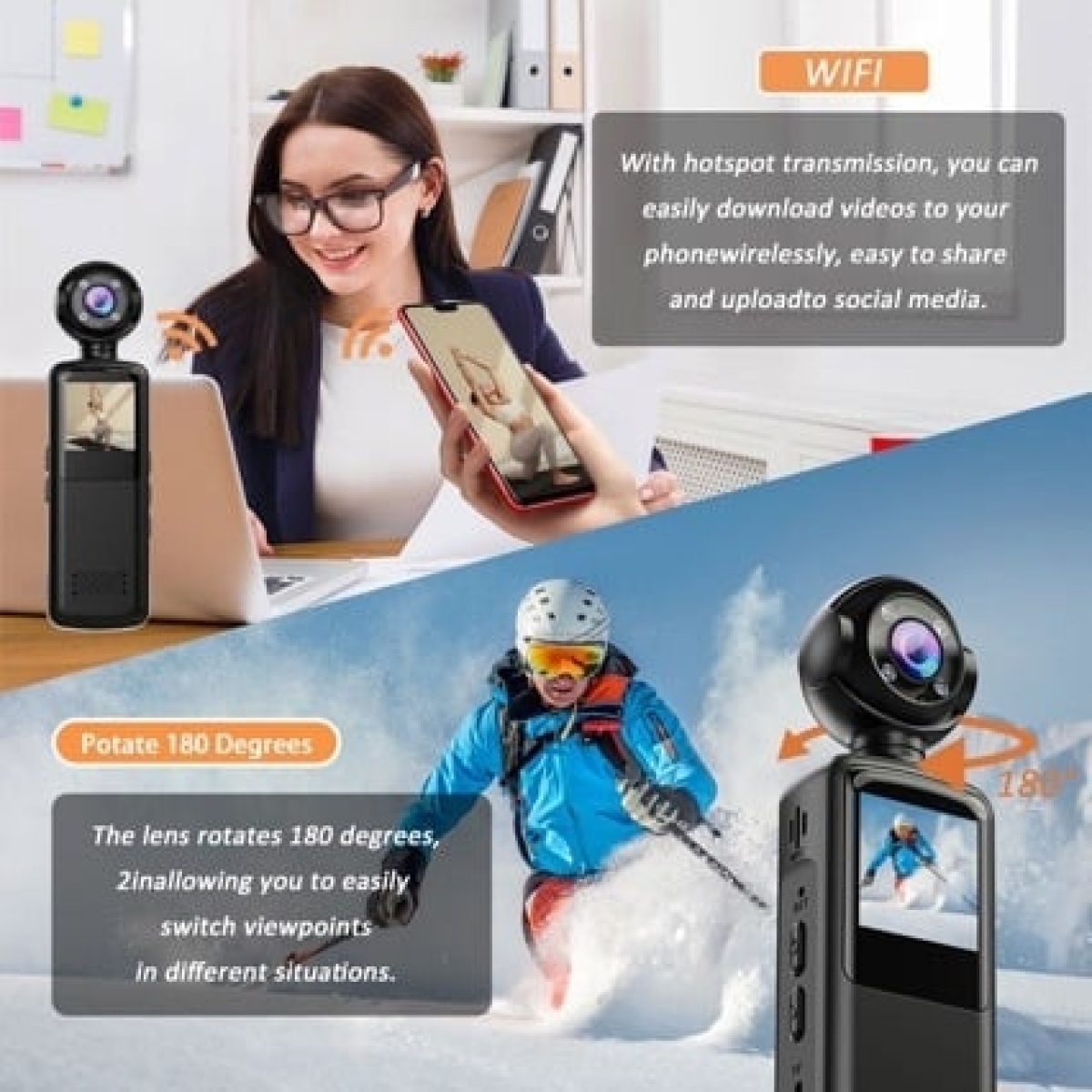 WiFi Φορητή Κάμερα Δράσης 1080P Με Κλιπ, Οθόνη 1.5” Και Νυχτερινή Όραση V6 - Image 4