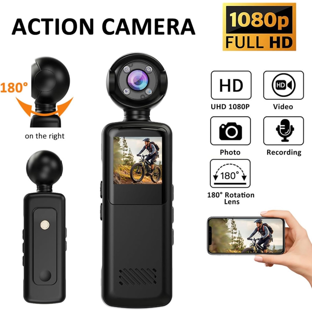 WiFi Φορητή Κάμερα Δράσης 1080P Με Κλιπ, Οθόνη 1.5” Και Νυχτερινή Όραση V6 - Image 10