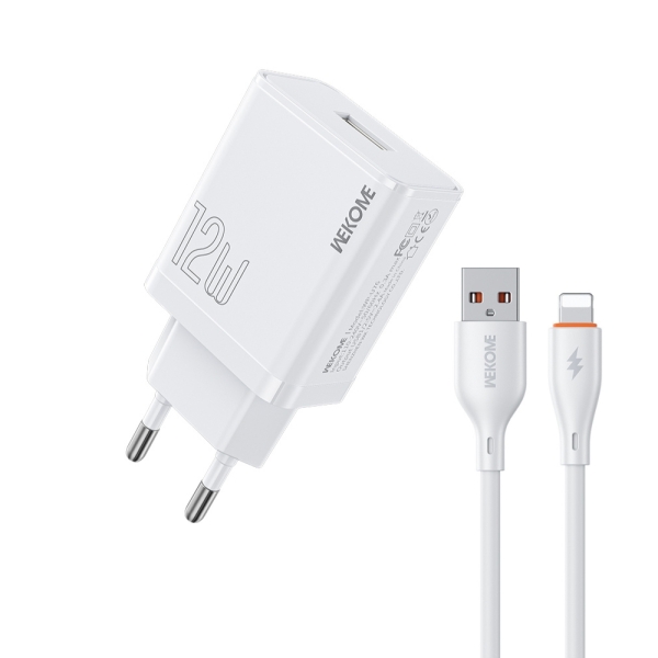 WK WP-U76 Φορτιστής Σπιτιού 12W με Καλώδιο Lightning Λευκό