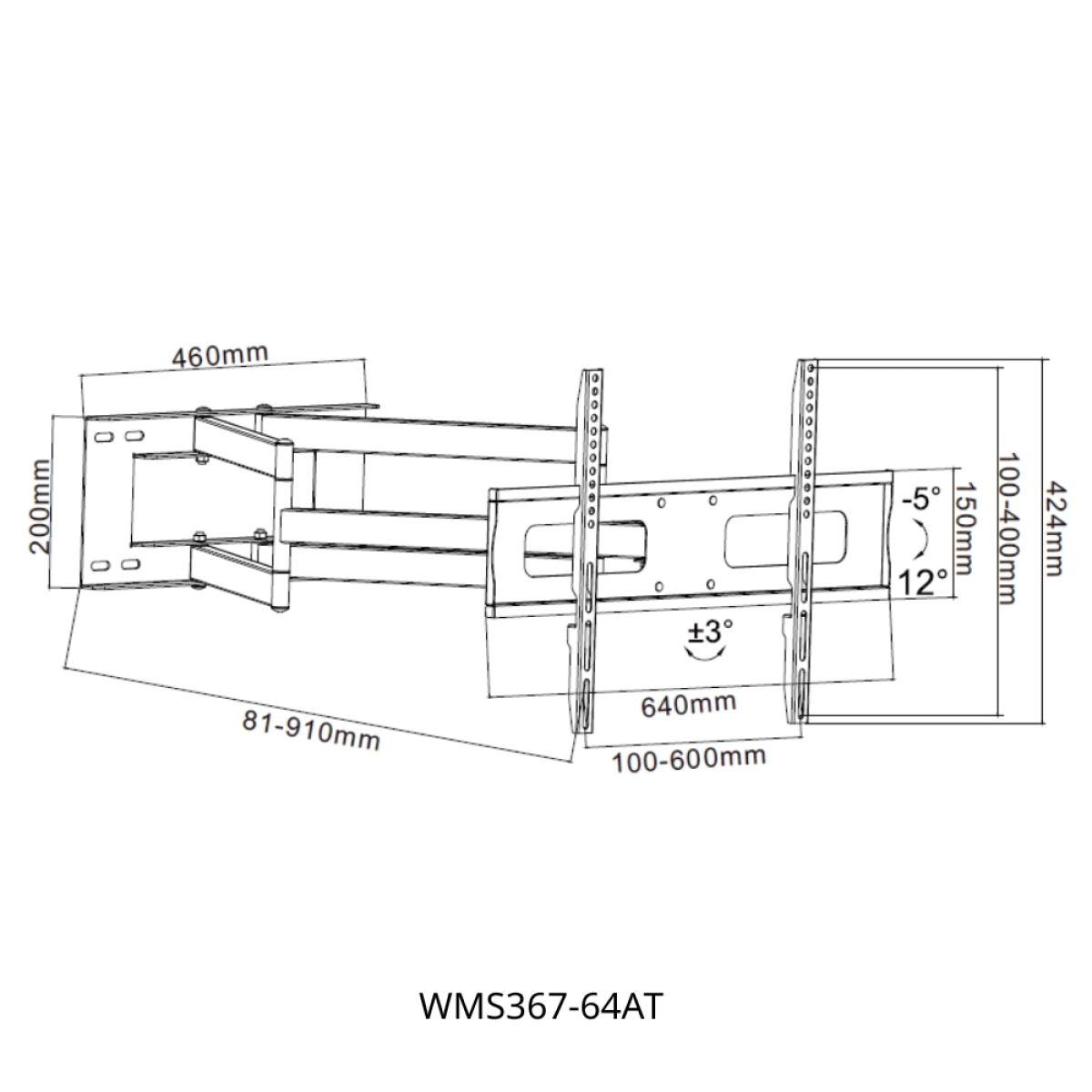 Βάση Τηλεόρασης Επιτοίχια Focus Mount WMS367-64AT 32"-80" έως 60kg - Image 3