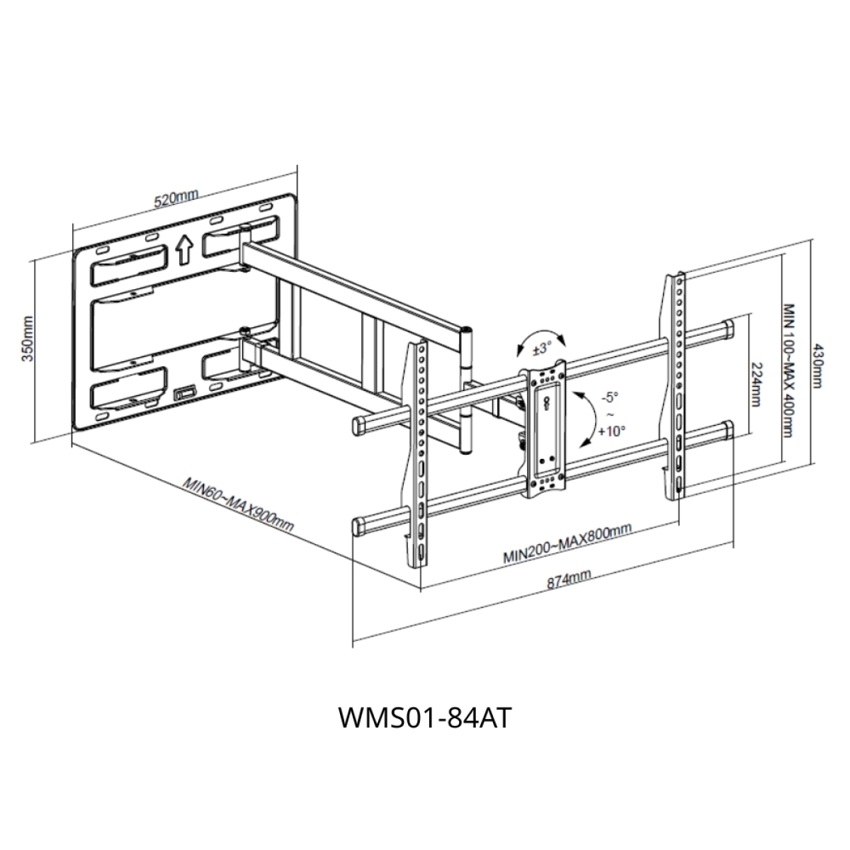Βάση Τηλεόρασης Επιτοίχια Focus Mount WMS01-84AT 37"-75" έως 60kg - Image 3