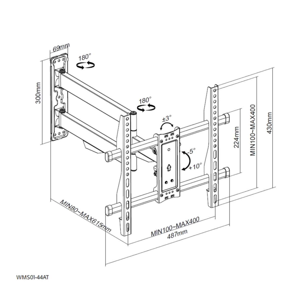 Βάση Τηλεόρασης Επιτοίχια Focus Mount WMS01-44AT 23"-65" έως 40kg - Image 3