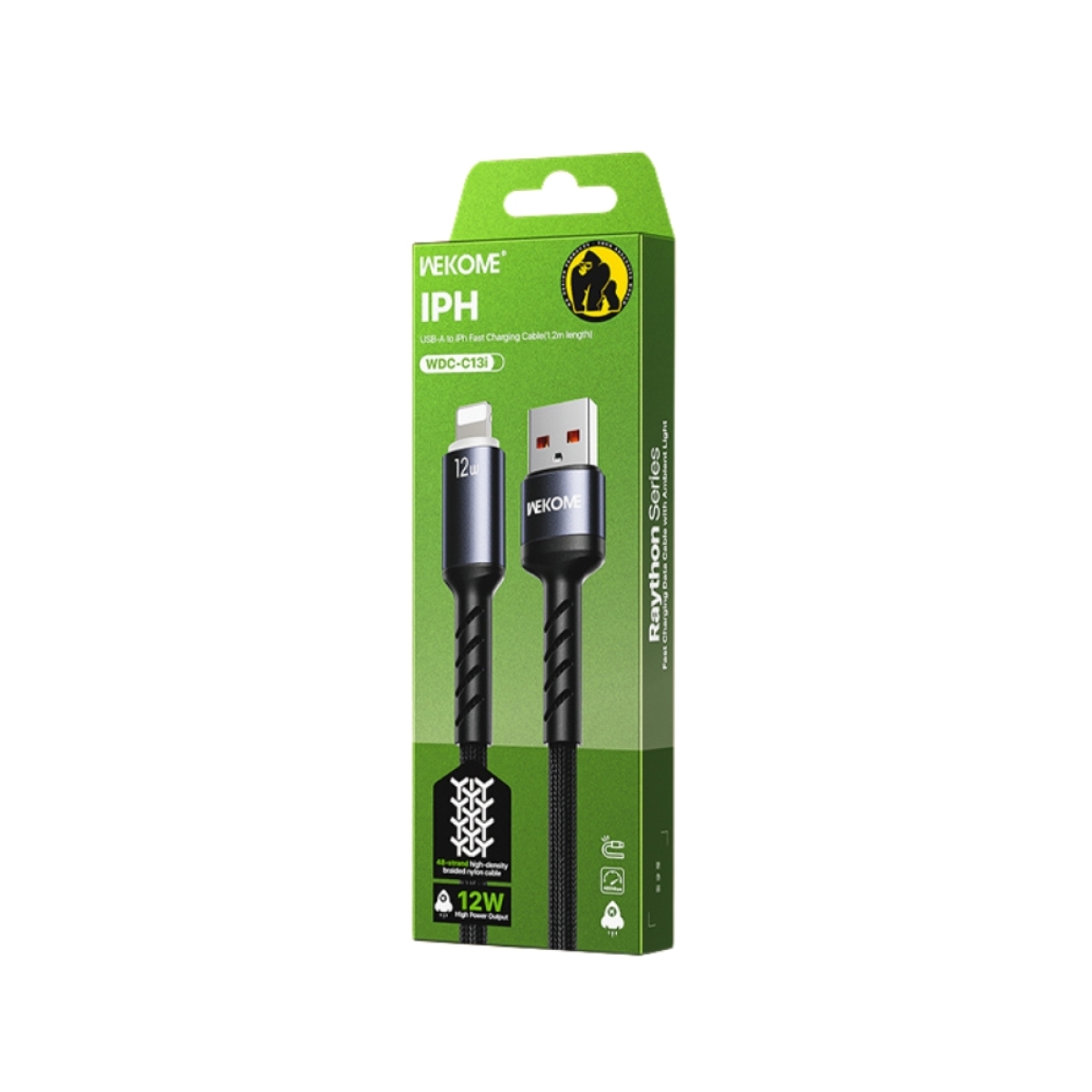 Καλώδιο Φόρτισης με LED WK WDC-C13i USB σε Lightning 1.2m Μαύρο - Image 3