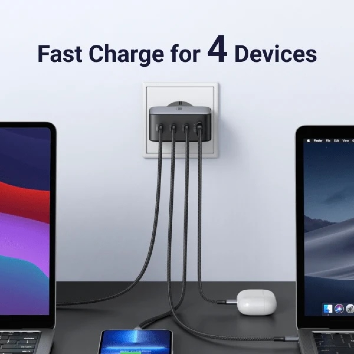 Ugreen Φορτιστής Χωρίς Καλώδιο 220V 100W USB-A, 3xUSB-C Nexode Air S GaN Γκρι X565 / 35043 - Image 3
