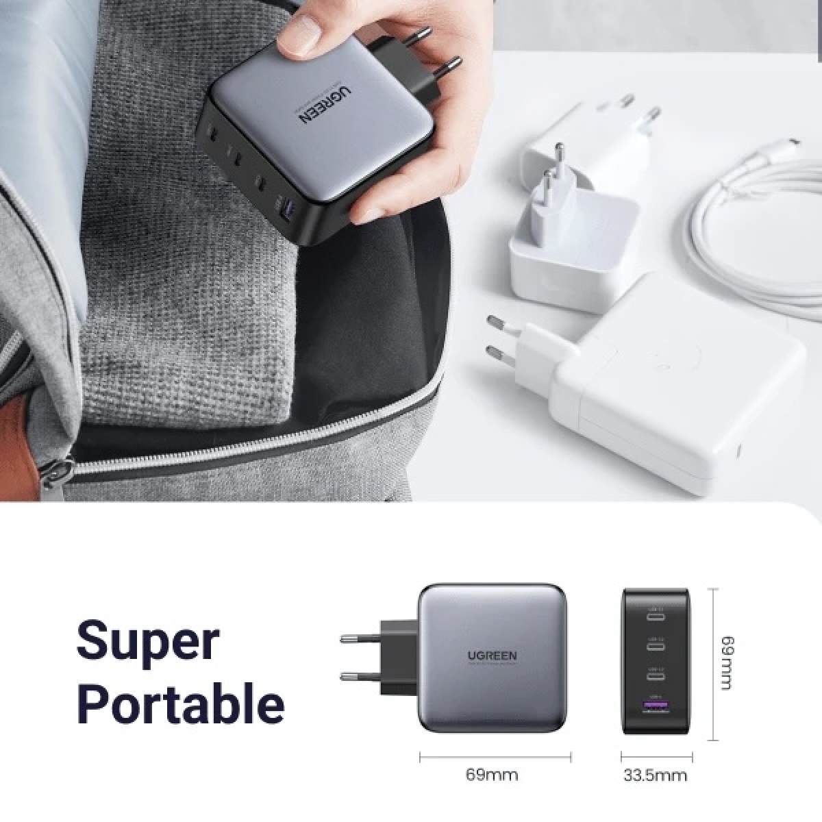 Ugreen Φορτιστής Χωρίς Καλώδιο 220V 100W USB-A, 3xUSB-C Nexode Air S GaN Γκρι X565 / 35043 - Image 4