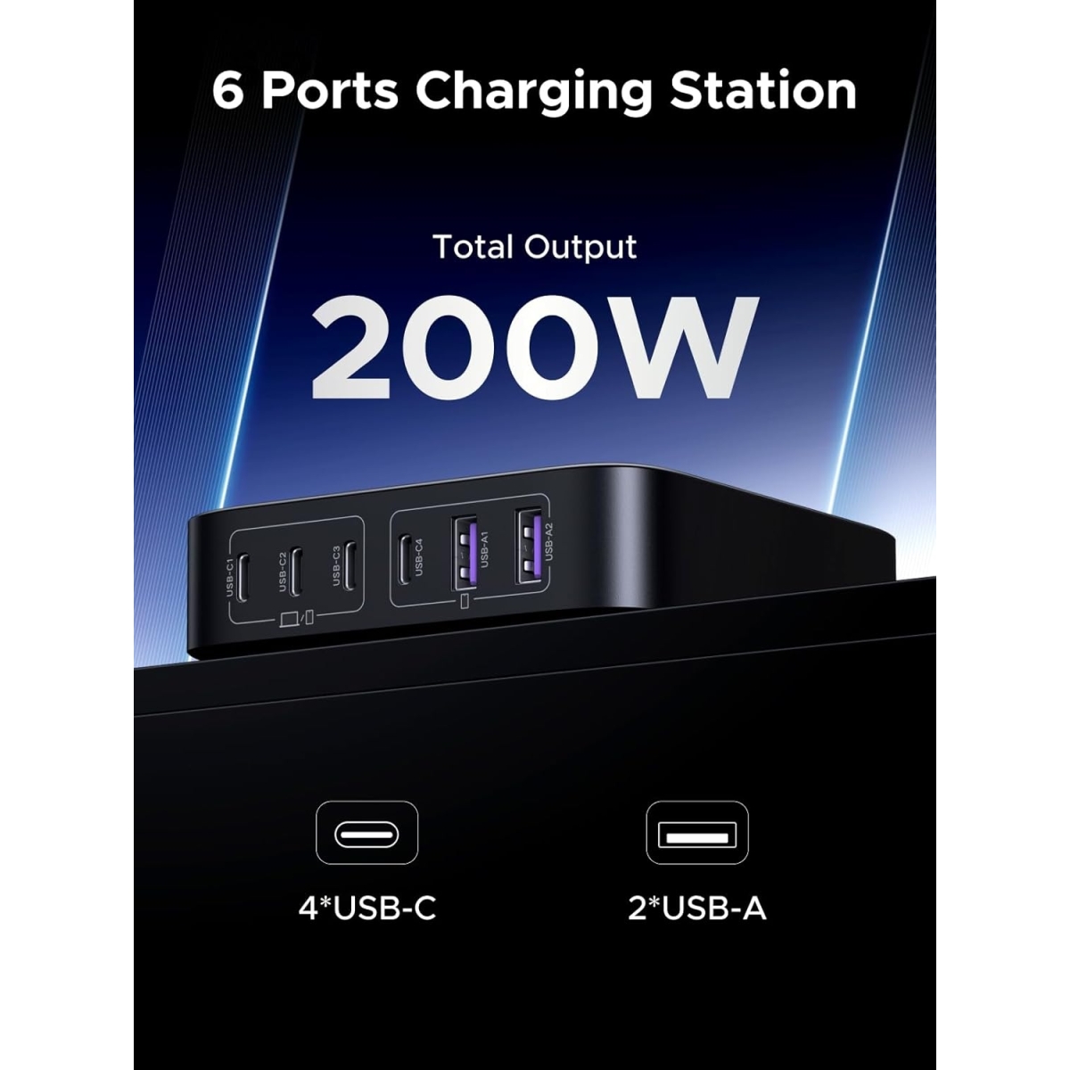 Ugreen Σταθμός Φόρτισης 220V 200W, 2xUSB-A, 4xUSB-C, Desktop Station GaN Γκρι CD271 / 40914 - Image 4