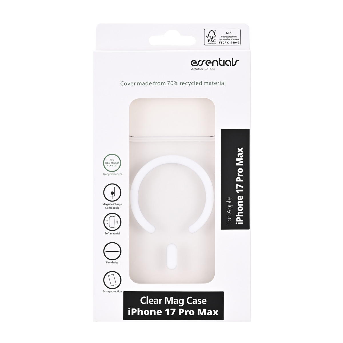 Essentials Clear Θήκη Back Cover για iPhone 17 Pro Max Συμβατή με MagSafe Recycled TPU Διάφανη 3052562 - Image 3