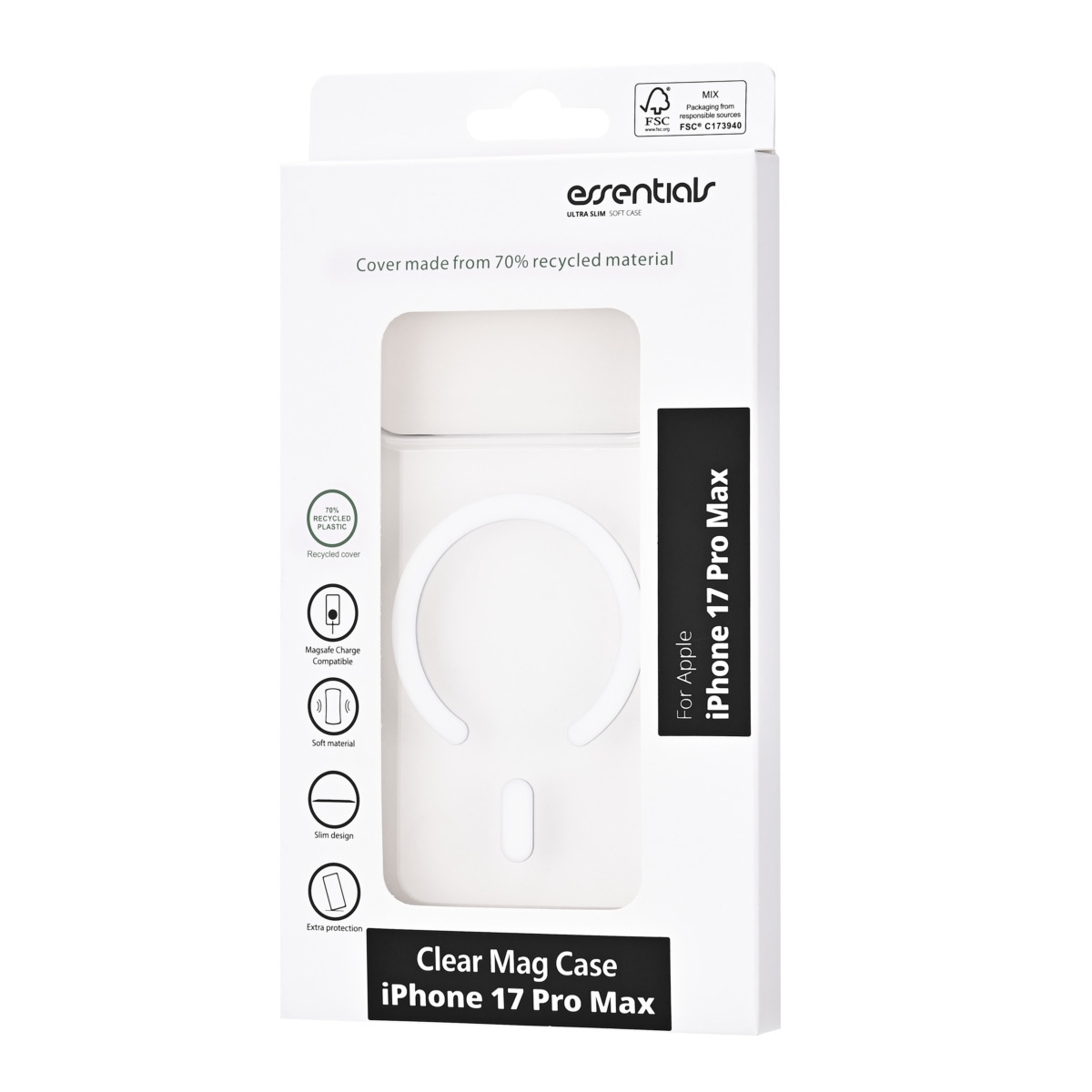 Essentials Clear Θήκη Back Cover για iPhone 17 Pro Max Συμβατή με MagSafe Recycled TPU Διάφανη 3052562 - Image 4