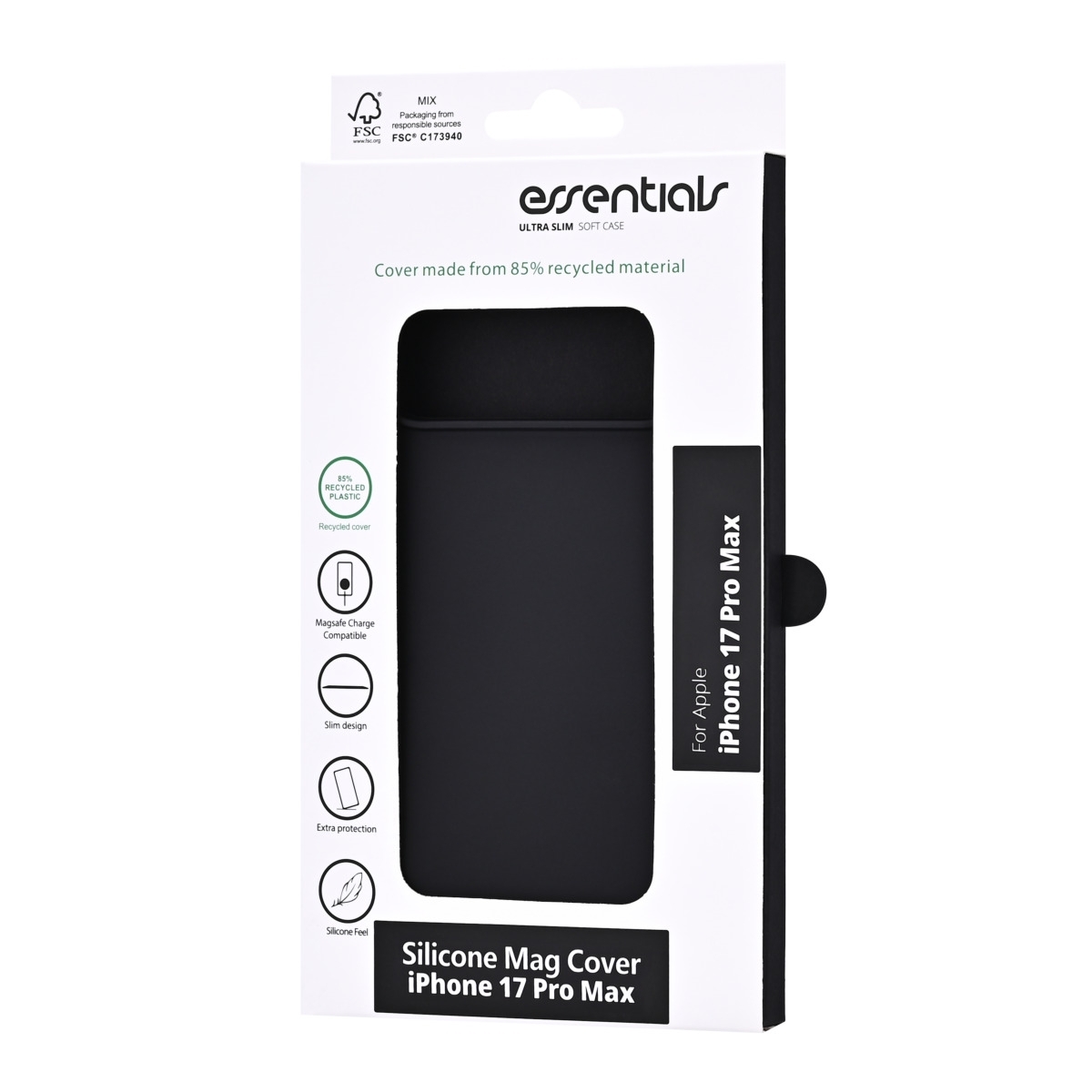 Essentials Θήκη Back Cover για iPhone 17 Pro Max Συμβατή με MagSafe Recycled Silicone Μαύρη 3052563 - Image 3