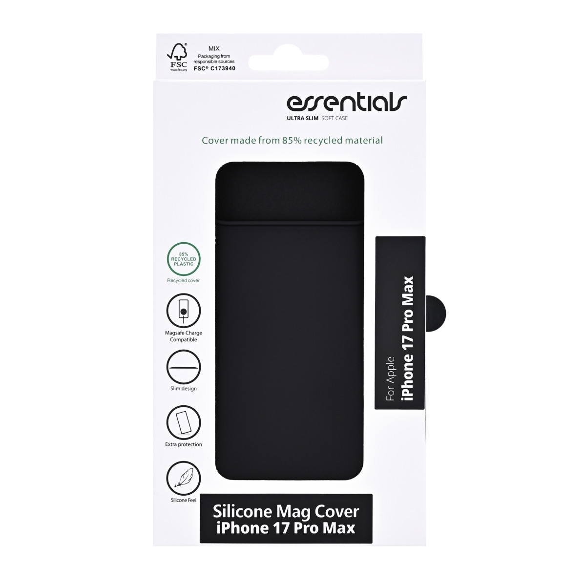 Essentials Θήκη Back Cover για iPhone 17 Pro Max Συμβατή με MagSafe Recycled Silicone Μαύρη 3052563 - Image 4