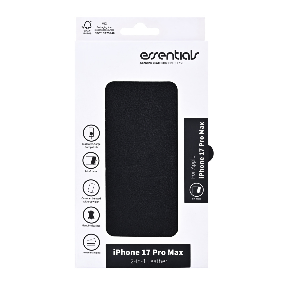 Essentials Θήκη Wallet Δερμάτινη για iPhone 17 Pro Max Συμβατή με MagSafe Μαύρη 3052564 - Image 3