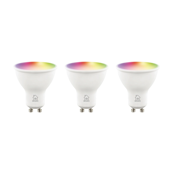 Deltaco Smart Home Λάμπα LED GU10 WiFI 5W RGB dimbar 220-240V Λευκή 3-PACK SH-LGU10RGB-3P