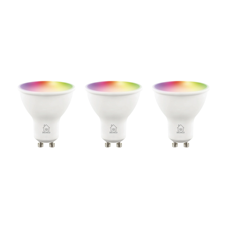 Deltaco Smart Home Λάμπα LED GU10 WiFI 5W RGB dimbar 220-240V Λευκή 3-PACK SH-LGU10RGB-3P