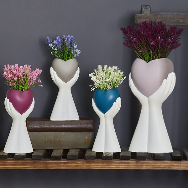 Διακοσμητική Γλάστρα σε Παλάμη με Άνθη 25x10cm Homie 423007 - 1 τμχ