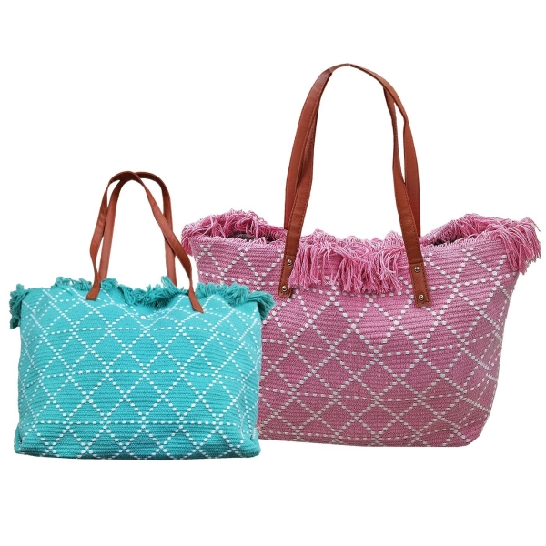 Τσάντα Παραλίας Cotton με Ρόμβους 50x35x14cm SummerTiempo 623139 - 1 τμχ