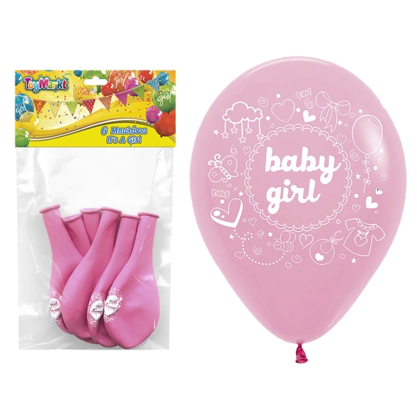 Μπαλόνια 12" 6τεμ Baby Girl 30cm ToyMarkt 911266 - 1 τμχ