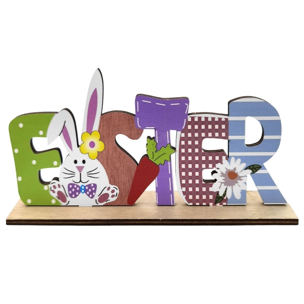 Ξύλινο Happy Easter με ένα Λαγούς & Καρότο 22x9cm Bunny's 932289 - 1 τμχ