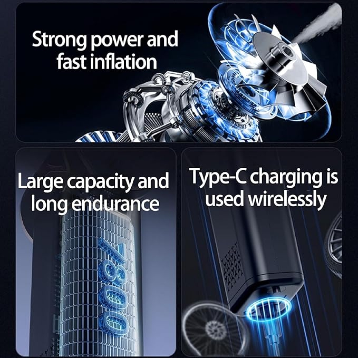 Ασύρματη Φορητή Αντλία Αέρα & Ηλεκτρική Σκούπα Αυτοκινήτου 5 Σε 1 Με Ψηφιακό Μανόμετρο Και LED HB-805 - Image 4